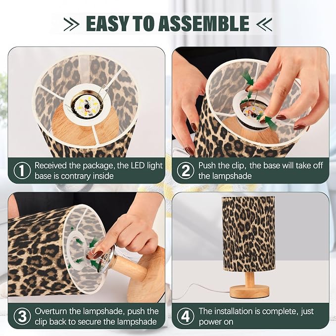 Bedside Table Lamp Leopard Print Nightstand Lamp with Wood Desk Lamps for Bedroom Living Room Nursery Office Home Decor - Image 7