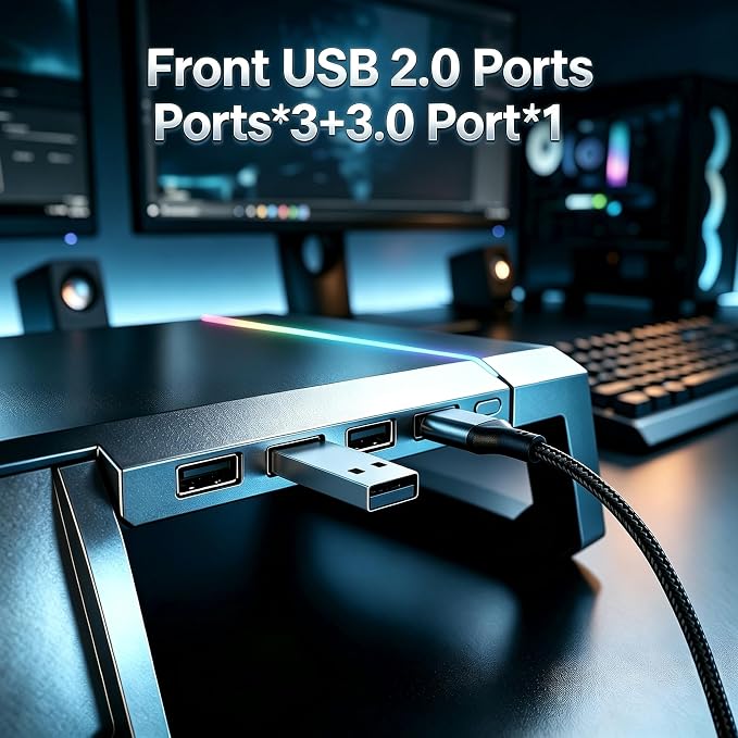 Computer Monitor Stand Riser with Storage Drawer, USB Hub, RGB | Adjustable 16.1-21.7 in width; holds 72 lb; phone holder; fits a wide monitor or laptop; gaming desk organizer, black - Image 9