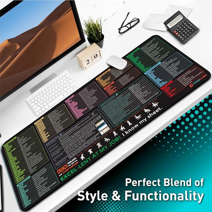 Pixiecube Excel Shortcut Keys Mouse Pad - Extended Large XXL Cheat Sheet Gaming Mousepad | PC Office Spreadsheet Keyboard Mat | Non-Slip Stitched Edge - Image 6