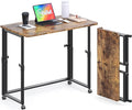 4NM No Assembly 31.5" Small Desk, Folding Portable Desk with Wheels, Adjustable Height Foldable Computer Home Office Desks, Collapsible Study Writing Table for Space Saving Bedroom - Rustic Brown by 4NM