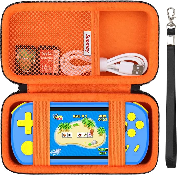 Supmay Carrying Case Compatible with CCTU / TEBIYOU Kids Handheld Games Preloaded 218 Retro Video Games, Portable Gaming Electronic Toys Storage Holder Travel Bag with Mesh Pocket for USB Cable,Orange by Supmay