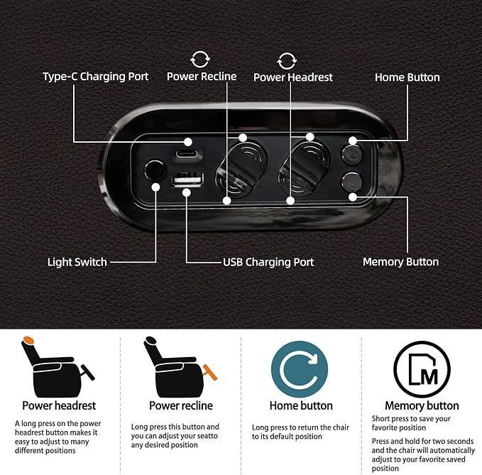comfiroom Top-Grain Leather Home Theater Seating, Dual-Motor Power Recliner - Image 4