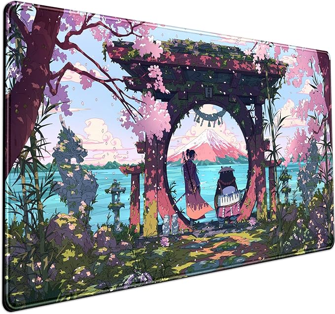 Pink Japan Desk Pad Anime Gaming Green Mouse Pad Large Mouse Pad For Desk Computer Pc Laptop Office Decor For Women, Anime Mouse Keyboard Pad Stitched Edges Non-Slip Rubber Mat Desk Pad (31.5x15.7 In) by Mechanical+Cattle