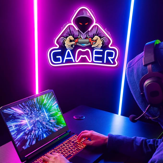 Kavaas Gamer Neon Sign, UV Printed Gaming Neon Sign for Gamer Room Decor - LED Video Game Neon Lights for Bedroom Boys, Gaming Wall decor - Best Gamer Gifts for Teenage Boys, Christmas - Image 2