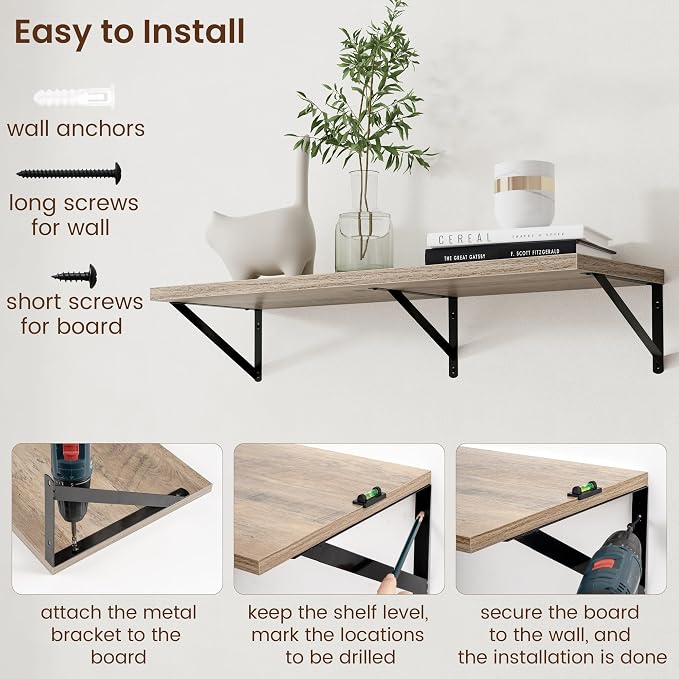 Axeman 12 Inch Deep Floating Shelves for Wall - 36 Inch Wide x 12 Inch Deep Wall Shelves Set of 2 - Rustic Grey Wood Floating Shelves for Living Room - Image 6