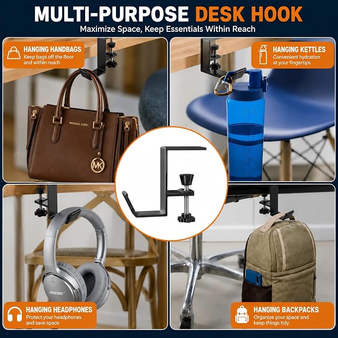 JAKO Headphone Stand - Aluminum Alloy Headphone Holder, Under Headset Stand for Desk Fit for PC Gaming Headset Hanger Hook Suitable for Office, Computer, Student Class Desk, Handmade Creator Table - Image 9