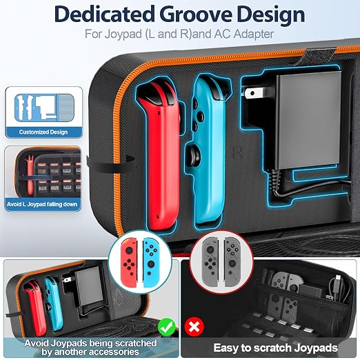 OIVO Switch OLED Carrying Case Compatible with Nintendo Switch & OLED, Portable Switch Travel Carry Case Fit for Joy-Con and Adapter, Hard Shell Protective Switch Pouch Bag with 20 Games, Orange - Image 2