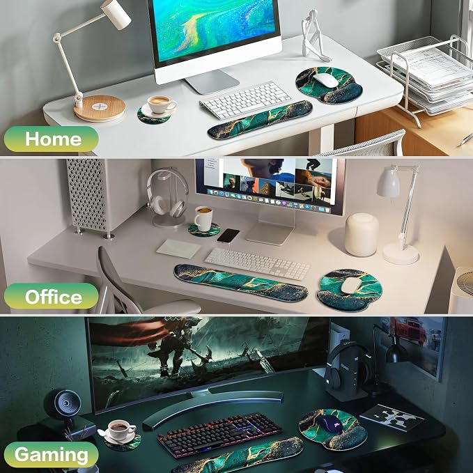 Mouse Pad Green with Wrist Rest Set, 3-in-1 Wrist Support Mousepad - Image 7