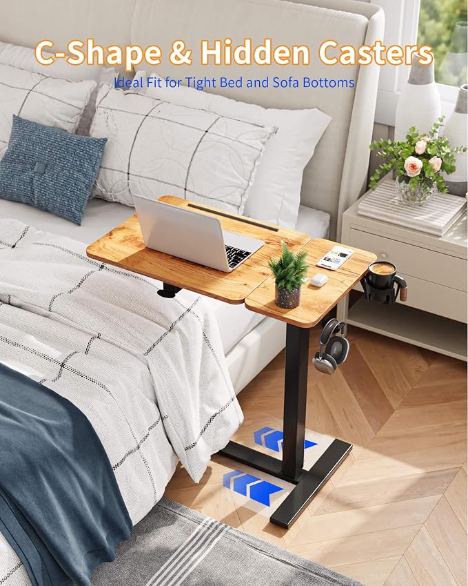 YIHAYO 24 x 16 Inches Electric Adjustable Overbed Bedside Table, Brown - Image 6