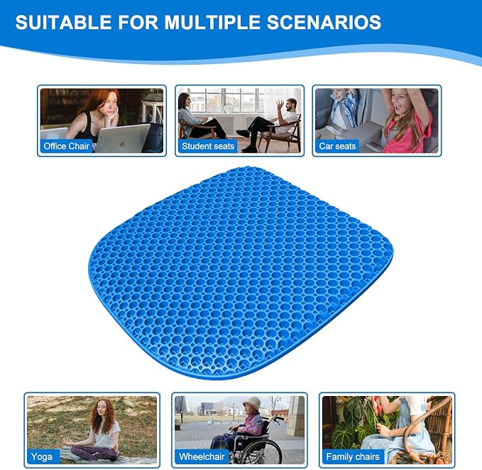 Large Gel Seat Cushion for Long Sitting with Non-Slip Cover,Soft & Breathable,Seat Cushion for Chair,Car,Office,Desk Chair,Wheelchair - Image 4
