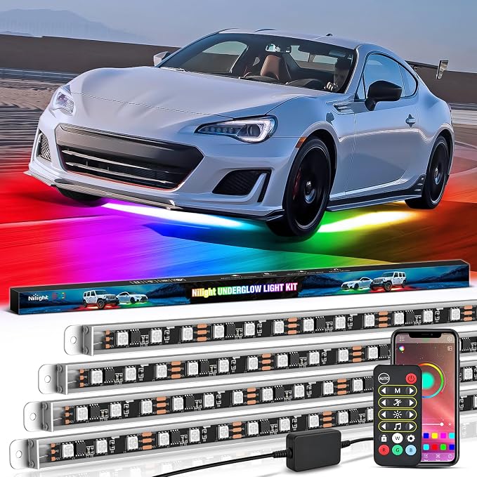 Nilight 4PCS Aluminum Dream Color LED Underglow Strip Lights APP & Remote by Nilight