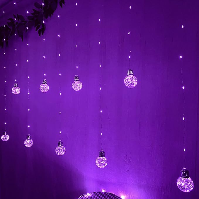 YOLIGHT Wishing Ball Curtain Lights 200 LED Window Curtain String Lights with Remote, USB Battery Powered Twinkle Globe Fairy Lights for Wedding Party Bedroom Halloween Christmas Decoration (Purple) - Image 3