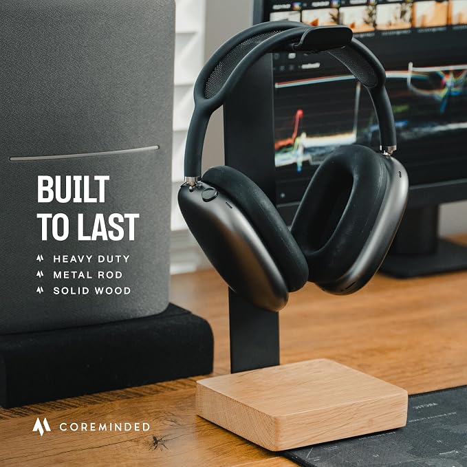 COREMINDED Universal Headphone Stand for Desk, Oak Wood Headset Holder | Fits All Headphones incl AirPods Max, Heavy Duty Solid Wood, Sturdy & Stable, Gaming Headset Organizer, Gift Ready Box - Image 4