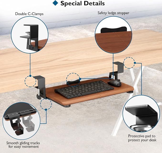 BONTEC Under Desk Keyboard Tray, Pull-Out Keyboard & Mouse Platform - Image 4