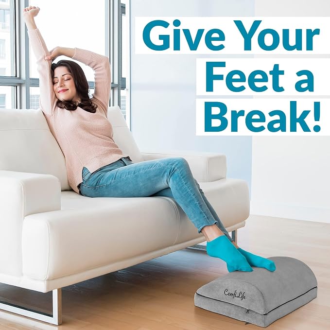 ComfiLife Foot Rest for Under Desk at Work – Adjustable Desk FootRest for Office Chair, Gaming Accessories – Ergonomic Teardrop Design for Back, Hip & Leg Pain Relief – 100% Memory Foam (Gray) - Image 7