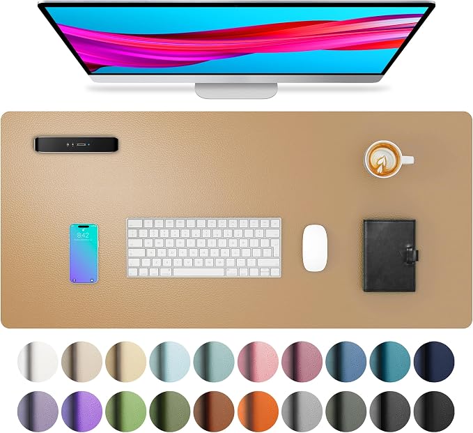 Aothia Faux Leather Desk Mat for Keyboard & Mouse (Khaki, 31.5" x 15.7") | Large desk mat for keyboard, mouse and laptop, creating a clean, organized workspace for work, study and everyday use by AothiaSimpleNaturalUnique