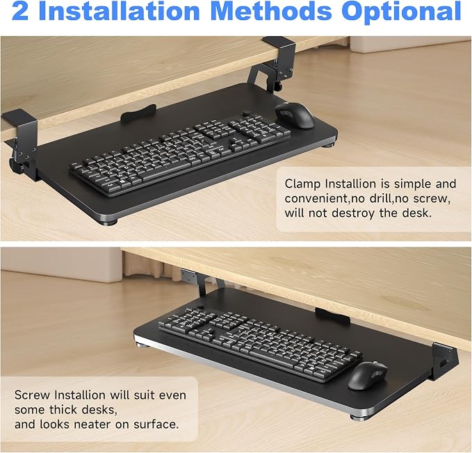 XINLEI Keyboard Tray Under Desk Large C-Clamp 25.6” (30” Including Clamps) x 11.8” Slide-Out Platform Computer Drawer Pull Out Keyboard & Mouse Tray Black DSF4 - Image 3