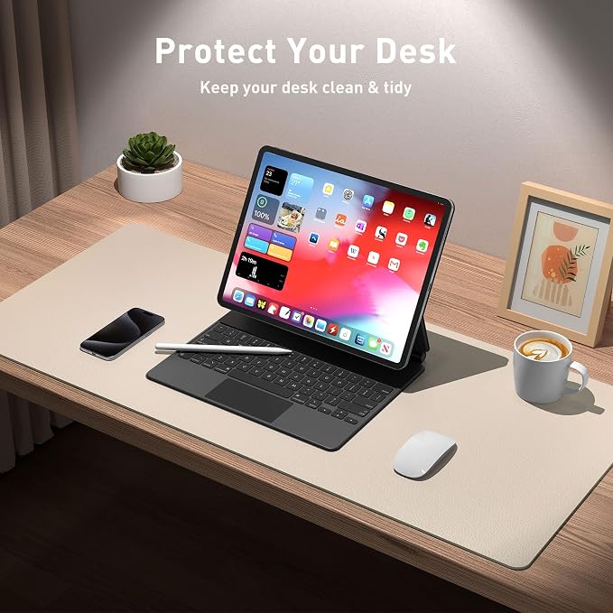 Aothia Large PU Leather Desk Pad Protector – Non-Slip Mouse Pad & Writing Mat for Office/Home, Waterproof, Easy to Clean (36" x 17", Eggshell) - Image 4