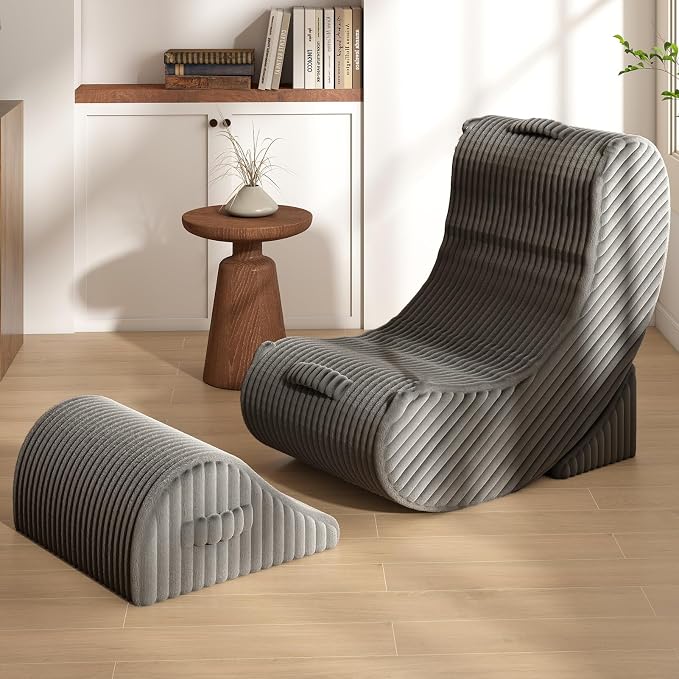 Quiet Rocking Chair, 3-in-1 Adjustable Boneless Floor Recliner for Adults | Zero Gravity Comfort as a Rocker, Chaise Lounger or Floor Seat, with Faux Fur Washable Cover for Reading, Nursing or Gaming by SnugSofeeFoamSofa