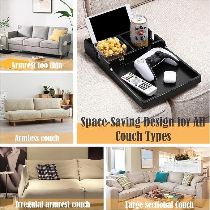 Nnewvante Couch Trays with Cup Holders Insert on Sectionals, Black - Image 3