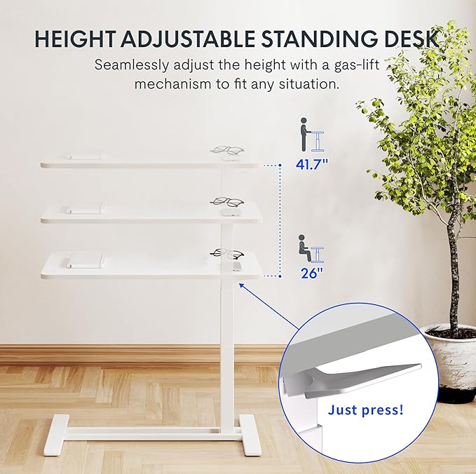 FLEXISPOT 32" Mobile Standing Desk Pneumatic Lift Computer Workstations - Image 5