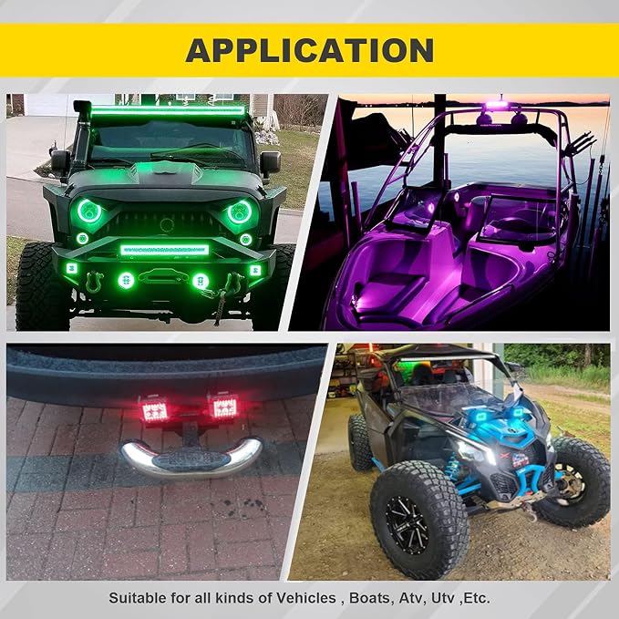 4PCS 4" inch LED Pods Flood Work Fog Lights with RGB Chasing Halo - Image 8