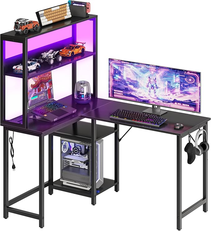 43" L Shaped Gaming Desk Reversible Corner Desk for Home Office by HAPPYMONTLLC