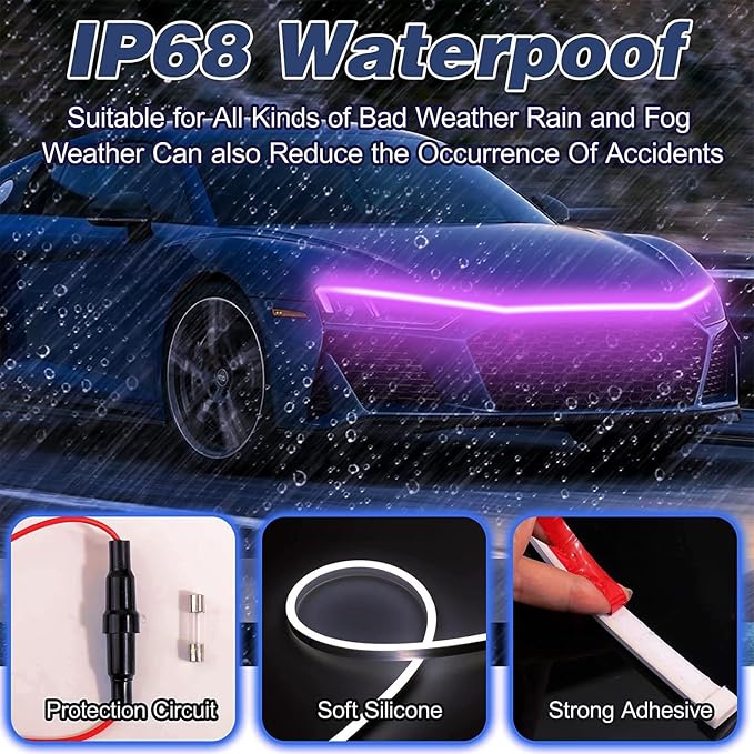 Car LED Hood Light Strip for Cars, SUVs, Trucks, Pink, 70 Inch - Image 5