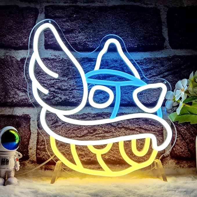 Blue Shell Neon Sign Gaming Neon Sign from Game Room Decor Dimmable Blue Shell Neon Game Decor Lights up Sign for Kids Man Cave Wall Gamer Gifts for Boys Kids by OvoNinn