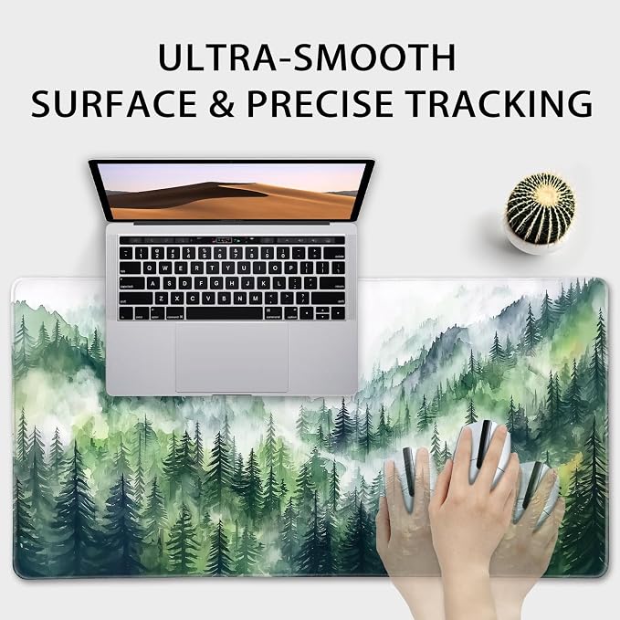 Misty Forest Mountain Gaming Mouse Pad Desk Mat 31.5"x15.7" | Extended Mousepad, Non-Slip Rubber Base , Stitched Edges, for Computer/Laptop/Office/Home - Image 5