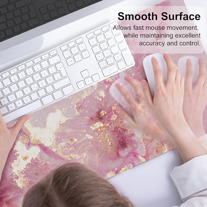 QiyI PU Leather Large Mouse Pad, Office Decor, 31.5" x 15.7", Rose Gold | Desk Décor Accessories, Extended Size, Waterproof & Easy to Clean, Smooth Surface, Non Slip Desk Organization - Image 3