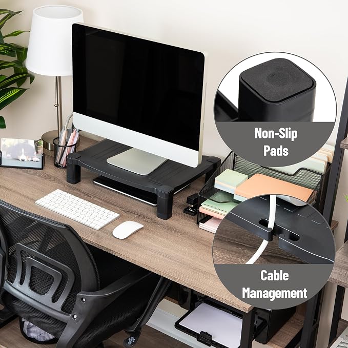 Mind Reader Monitor Stand, Height Adjustable, Desktop Organizer, Laptop Riser, Office, 17.25"L x 13.25"W x 4"H, Black - Image 5