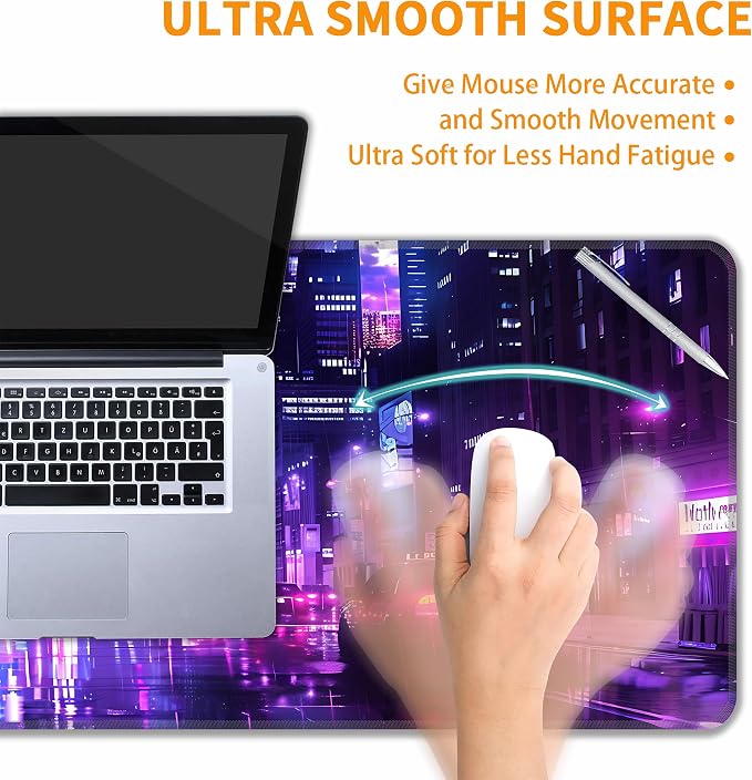 Cyberpunk Desk Mat, XL 31.5"x11.8" Large Mouse Pad, Japanese Streets Extended Gaming Mouse Mat,Non-Slip Rubber Base Waterproof with Stitched Edges for Gaming Office Home Decor - Image 5