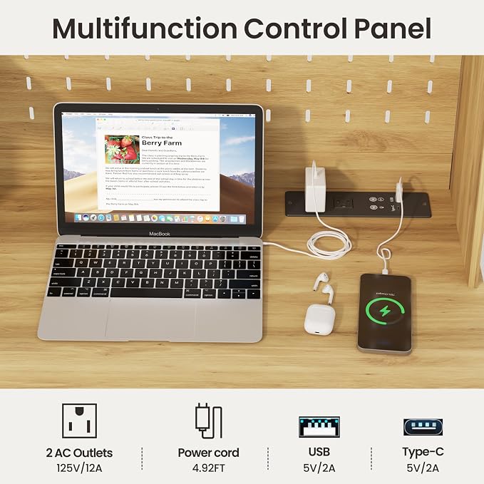 Lvifur 31.5" LEDStudy Desk with Hutch,Outlets,Reading Lights | Computer Desk with Charging Station,2 Drawer,Compact Writing Desks,Home Office Desks for Bedroom,Natural - Image 5