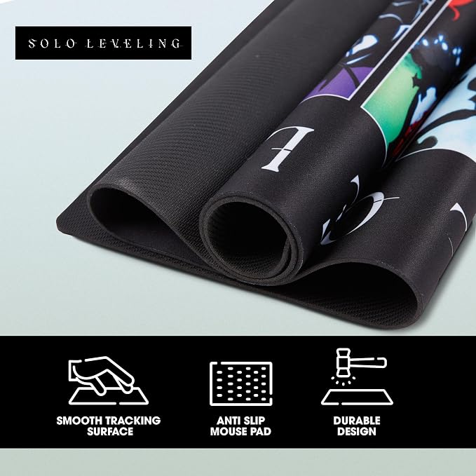 Solo Leveling Large Gaming Mouse Pad 31"x15" XL Computer Desk Mat, Anime | Solo Leveling anime gaming mouse pad, Oversized 31x15in smooth fabric top, stitched edges, non-slip rubber base. - Image 5