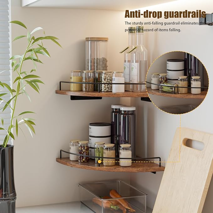 Corner Shelf Wall Mount, Floating Corner Shelves, Set of 4 Corner Wall Shelf Organizer,Rustic Wood Wall Storage Display Shelves forLiving Room Bedroom Bathroom Kitchen - Image 6