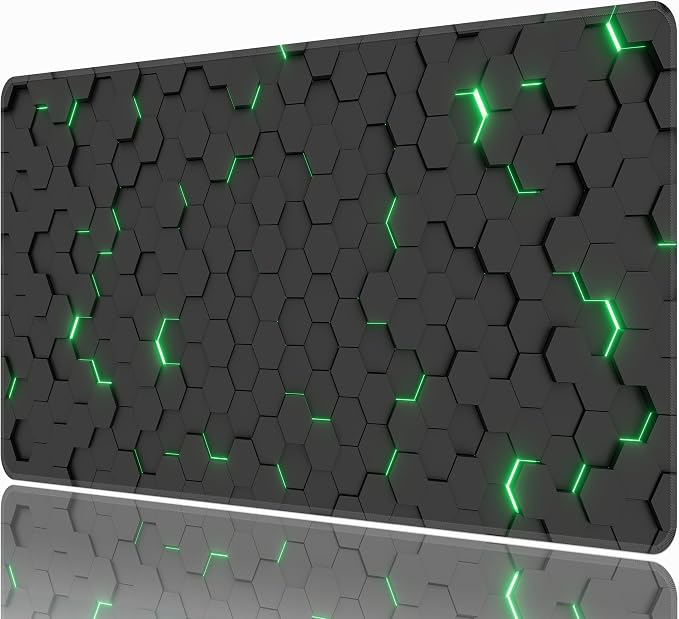 Green Hexagon Honeycomb Desk Mat, XXL 35.4"x15.7" Large Mouse Pad, Geometric Extended Gaming Mouse Mat,Non-Slip Rubber Base Waterproof with Stitched Edges for Gaming Office Home Decor by Unknown