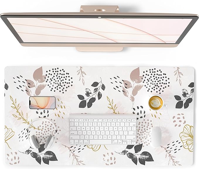 QiyI PU Leather Large Mouse Pad, Office Decor, 31.5" x 15.7", Boho Botany | Desk Décor Accessories, Extended Size, Waterproof & Easy to Clean, Smooth Surface, Non Slip Desk Organization by QIYI