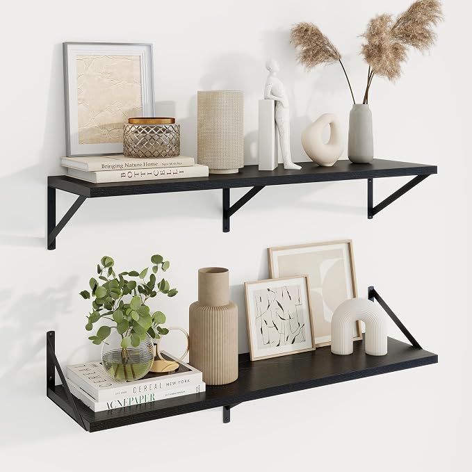 Axeman Deep Floating Shelves, 36'' x 10'' Black Wall Shelves Set of 2 by Axeman