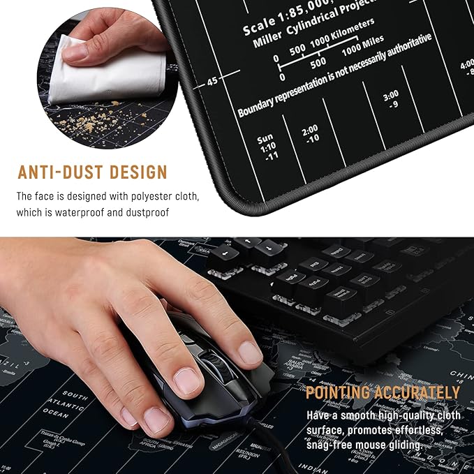 JIALONG Large Gaming Mouse Pad Extended Desk Mat XXL Mousepad with Non-Slip Keyboard Pad for Office Laptop, Computer and PC - 35.4 x 15.7 inches World Map - Image 3