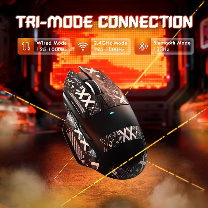 ATTACK SHARK V6 65g Superlight Wireless Gaming Mouse with Magnetic Charging Dock,BT/2.4GHz Wireless/Wired Mouse 1K Polling,PixArt PAW3311 Sensor,25000DPI,Tape,Office Gamer Mice for PC/Win/Mac(Black) - Image 2