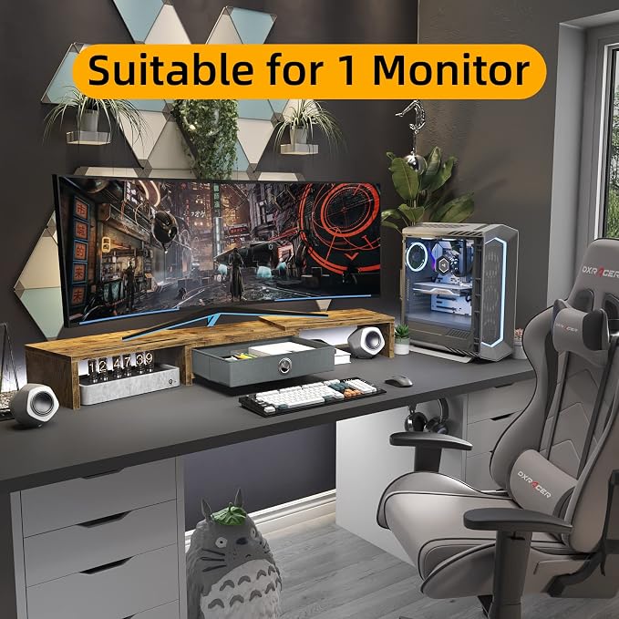 WESTREE Dual Monitor Stand Riser with Drawer, Monitor Stand Riser for 2 Monitors, Adjustable Length and Angle, 2 Solts for Phone & Tablet, Desktop Organizer Stand for Computer/Laptop/PC/Printer - Image 4