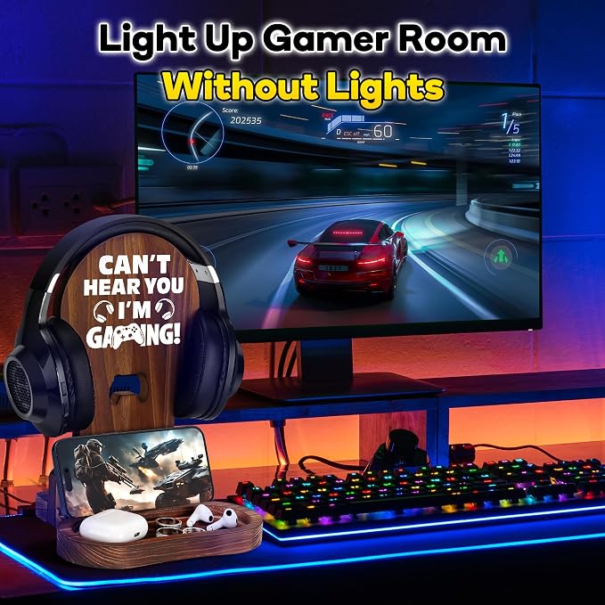 Gamer Gifts for Teenage Boy, Gamer Room Decor for Man, Best Gifts for Son, Boyfriend, Husband, Wooden Headset Stand, Can't Hear you I'm Gaming - Image 5