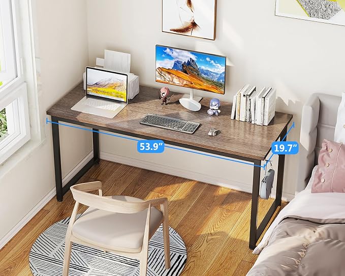 Casaottima 54 Inch Computer Desk for Home Office, Study Writing Table for Small Spaces, Simple Modern Desk with Headphone Hooks, Grey Oak - Image 4