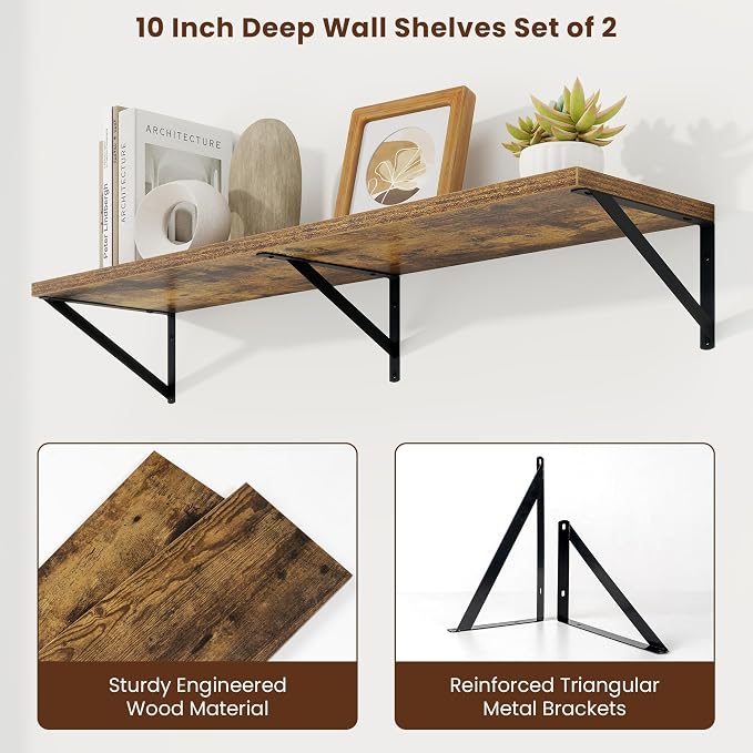 Axeman Deep Floating Shelves, 40'' x 10'' Brown Wall Shelves Set of 2 - Image 5