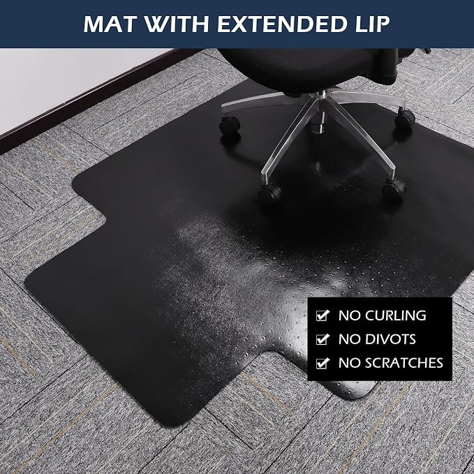 SALLOUS Office Chair Mat for Carpet, 48" x 36" Heavy Duty Chair Mat for Carpeted Floors, Gaming Floor Mat with Grips, Rolling Desk Chair Floor Mat for Home Office (Black, Extended Lip) - Image 4