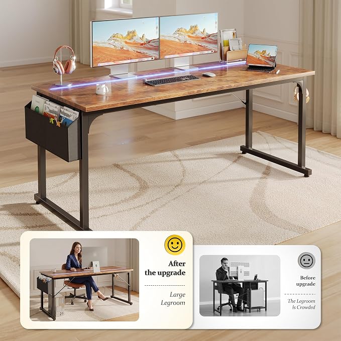 DurayLoly 55 Inch Office Desk with Waterproof LED Lights for Home Work - Image 4