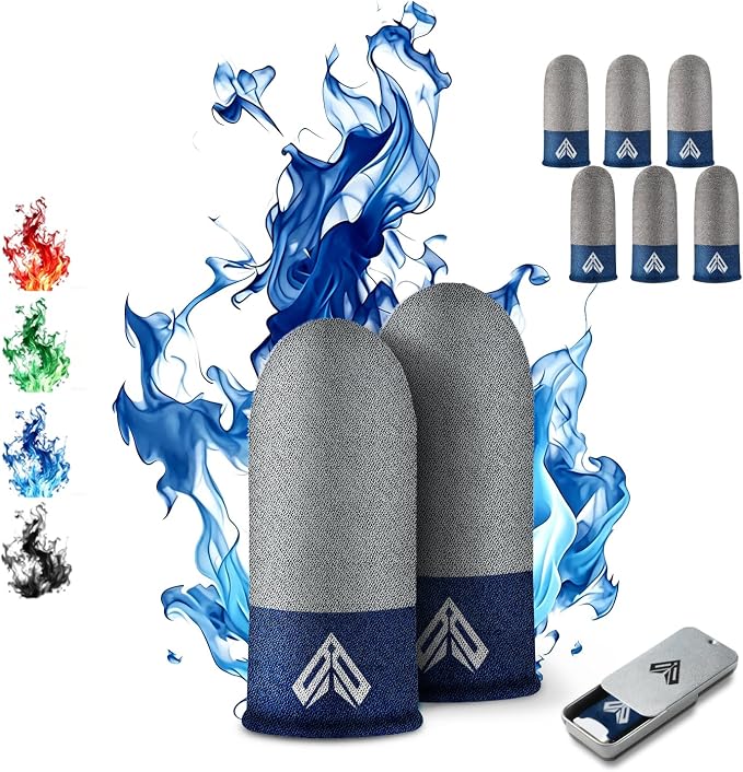 6PCS Gaming Finger Sleeves. 0.29MM Silver Fiber, Anti Sweat, Extremely Thin,Breathable Touchscreen dedales Gamer Finger Cover Thumb Sleeve Fit Phone Game Tablet Devices. (Blue) by Unknown