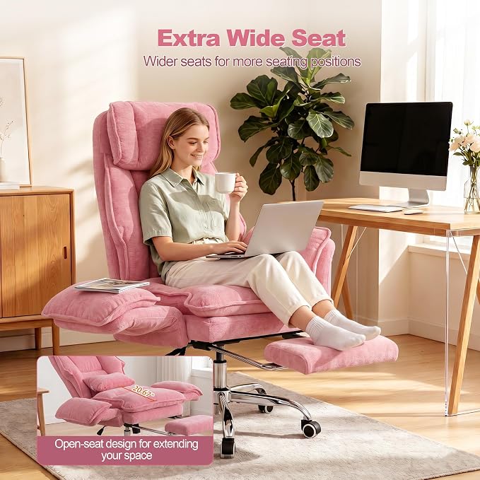 Office Chair with Flip Armrests & Foot Rest,Criss Cross Legged Home Office Desk Chair with Pet Seat,Ergonomic Reclining Computer Gaming Chair,High Back Executive Chair with Lumbar Pillow (Pink) - Image 6