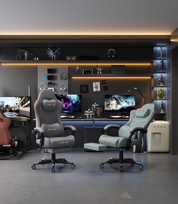 Gaming Chair,Big and Tall Gaming Chair 400lbs Office Chair with Footrest, 90-155° Recline & Removable Headrest Lumbar Support[Spring + 4D Sponge](Grey) - Image 2